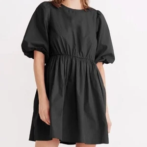 Madewell Women's Size 2 Black Poplin Crewneck Bubble-Sleeve Mini Dress NWT - Picture 1 of 7