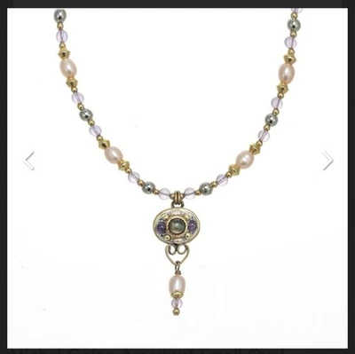 Collar Colgante Michal Golán Amatista Abulón Perlas Agua Dulce 24K EP 13"-18" Foto 1 de 4