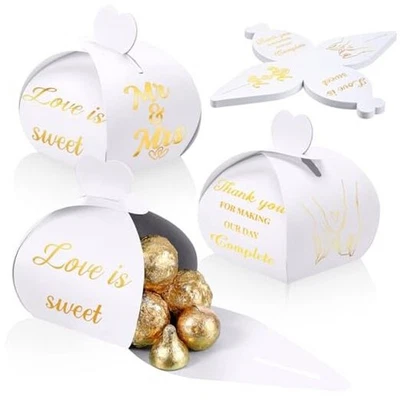 Paquete de 50 cajas pequeñas de dulces de agradecimiento de boda, Love Is Sweet Party lámina dorada Foto 1 de 4