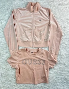 NWT Guess Pink Couture Full Zip Sweatshirt Matching Set Rhinestone Top Bundle M - Picture 1 of 16
