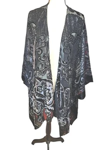 2x 3x Kimono Style Jacke Boho schwarz Samt Ausbrenner lang - Bild 1 von 4