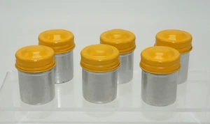 Vintage 35mm Film Metal Canisters Containers Empty Silver w/ Yellow Top x 6 - Picture 1 of 6