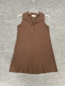 J. Valdi Brown Ribbed Sheer Tank Mini Sweater Dress Womens M Cottagecore Boho - Picture 1 of 11