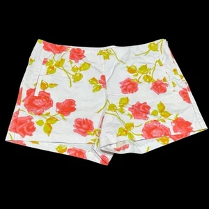 Ann Taylor Aquarell Rose maßgeschneiderte Shorts vorne flach weiß pink grün Gr. 12 gebraucht, in einwandfreiem Zustand - Bild 1 von 11