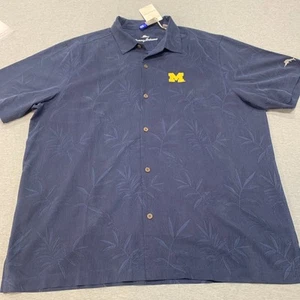 NUEVO Tommy Bahama University Michigan Talla 2XL 100% Seda Abotonada Manga Corta - Imagen 1 de 15