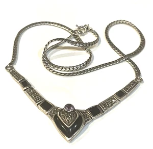 Collar de plata de ley 925 madreperla ónix negro marcasita piedras preciosas 17,3 g - Imagen 1 de 5