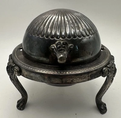 复古 F. B. Rogers (#273) 镀银滚顶鱼子酱/黄油盘女士蓝g — 第 1/4 张图片