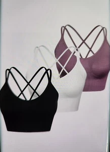 Wanayou 3er Pack Damen Gr. Medium Träger Sport BHs schwarz weiß lila mittlerer Halt - Bild 1 von 9