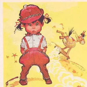 1959 Scovill Gripper Snaps Little Girl Rocking Horse Hawley art decor print ad - Picture 1 of 8