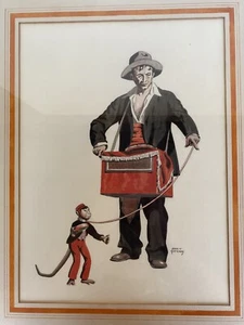 Original Pen & Ink Drawing, Organ Grinder & Monkey by John W Gatenby 20" x 16" - Picture 1 of 7