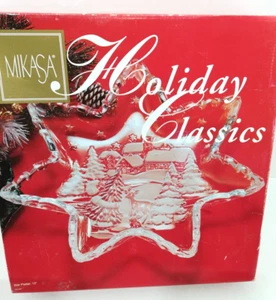 Plat étoile bonbonnière Mikasa Holiday Classics 13" transparent et gravé très bon état - Photo 1/8