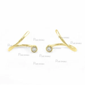 14K Gold 0.08 Ct. Lab-Created Diamonds Simple Cuff Earrings Handmade - Picture 1 of 3