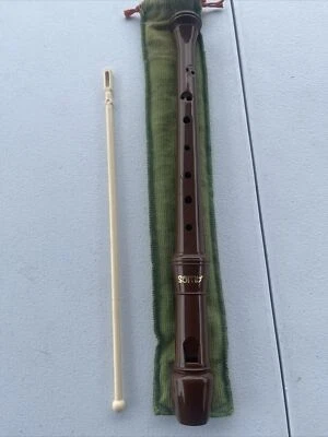 Aulos Empire Recorder, 3 piece set, sleeve  Brown Plastic Made in Japan - Image 1 of 4