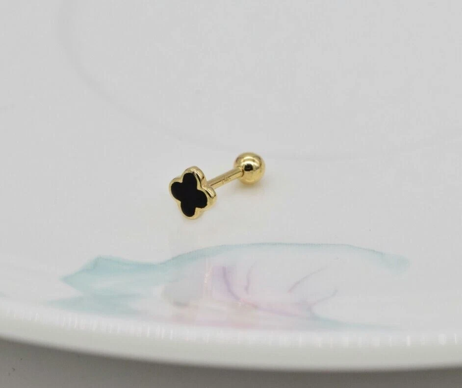 14K Solid Gold Flour Leaf Clover Stud Piercings For Women Nose Wedding Gifts. - Image 1 of 4