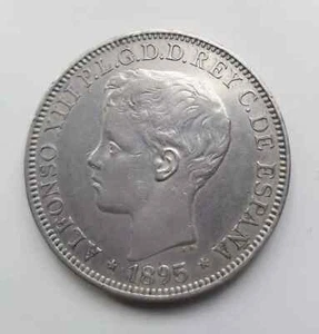 MONEDA DE 1 PESO=5 PESETAS DE 1895 DE PUERTO RICO DE CUPRONIQUEL (imitación) - Imagen 1 de 2