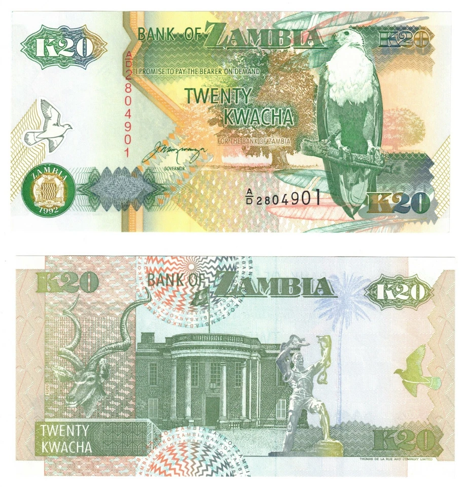 1992  Zambia P36b 20 Kwacha Banknote UNC  - Image 1 of 1