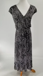 Glamour Übergröße 22W Stretch Strick Zebramuster Faux Wickel Mieder Kleid Rüschen - Bild 1 von 5