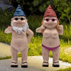 Set of 2 Funny Gnomes Statues, 4.7 Inch Naughty Goblin Art Yard Sculptures Lawn - Picture 1 of 12