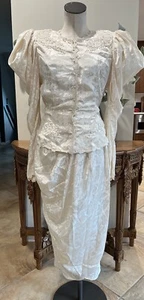 I give 80s Lorrie Kabala Mujeres 4 Marfil Victoriano 2 piezas Blusa Falda Vestido Conjunto OO - Imagen 1 de 13