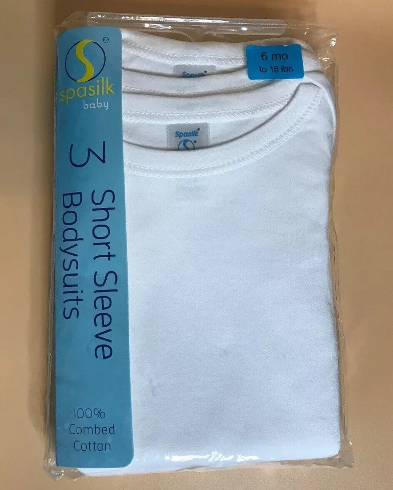 Body de manga corta de algodón para bebé blanco (paquete de 3) de 6 meses a 18 libras Foto 1 de 4