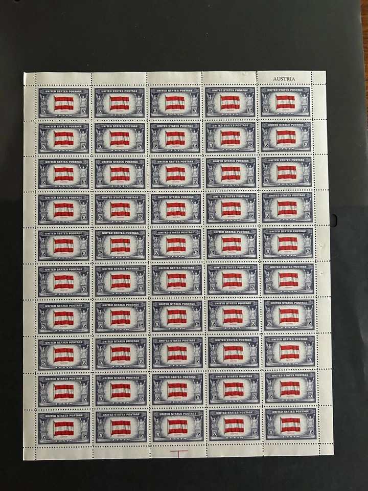 #919, OVERUN COUNTRIES, 1943, 5 CENT, AUSTRIA,  Sheet of 50 Stamps - MNH -OG - Image 1 of 1