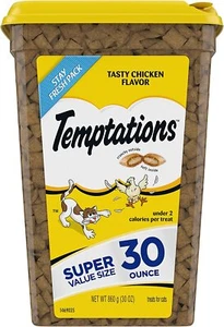 TEMPTATIONS Classic Crunchy & Soft Cat Treats - Tasty Chicken Flavor, 30 oz. Tub - Picture 1 of 12