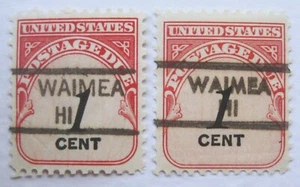 2 Waimea Hawaii US Postage Due Precancels looks like Upside Down "W" for "M" - Picture 1 of 2