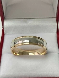 18K SOLID WHITE &YELLOW GOLD MENS WEDDING BANDS RINGS SHINY FINISH 6MM - Picture 1 of 1