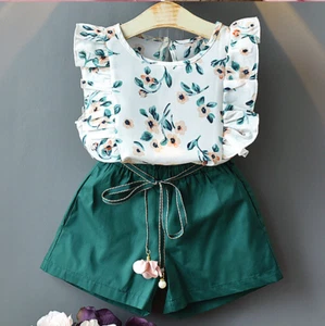 Stylish girls summer jumpsuits, butterfly sleeve top and short free shipping - Picture 1 of 13