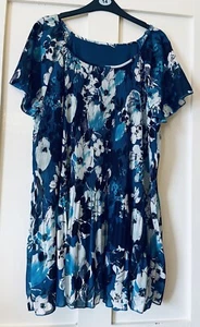 New David Nieper Blue Floral Pleated Chiffon Layered Blouse UK22 - Picture 1 of 6