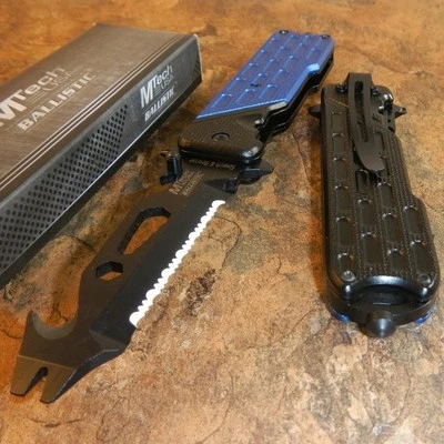 Cuchillo de Bolsillo Plegable Multi Herramienta ABRIDOR DE BOTELLAS Asistido por Resorte MTECH AZUL Foto 1 de 2