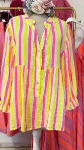 Hemd Bluse Musselin Weiß Gelb Pink Streifen bis Größe 42 - Bild 1 von 3