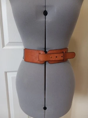 FOSSIL Women's Brown Leather Striped Elastic Waist Belt Casual Boho Size Small - Image 1 of 4