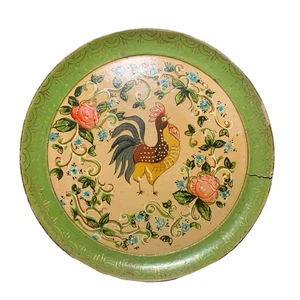 Vintage handbemalter ISCO Pappmaché Hahn mit Blumen Tablett Japan - Bild 1 von 8