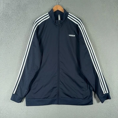 Jaqueta Adidas Track Masculina 2XLT Azul Branco Essentials Warm Up Zíper Completo 3 Listras - Imagem 1 de 4