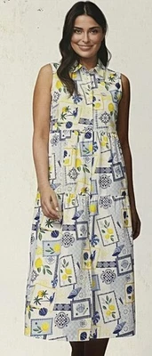 Alex's Lemonade Stand Dress Womens Large 12-14 White Lemon Print Cotton Midi - Image 1 of 4