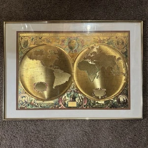 Manifestations Optical Illusionary Art Gold Foil World Map Globe 23 X 16 - Picture 1 of 10