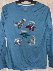 Cat & Jack Girls Long Sleeve Flip Sequin Dinosaurs T-Shirt XL 14/16 - Picture 1 of 2