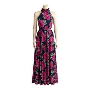 ENFOCUS Studio floral pink navy sheer mesh with liner maxi dress women's size 12 - Picture 1 of 11