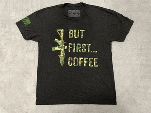 Black Rifle Coffee Company Shirt Mens Large Black Camo But First Coffee Tee - Picture 1 of 8