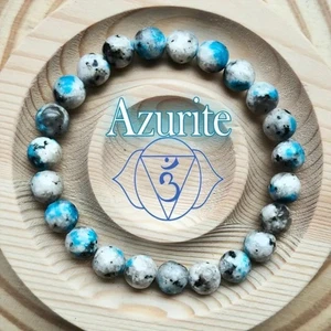 Natural Azurite Stone Beaded Stretch Bracelet Chakra Boho Meditation Third Eye - Picture 1 of 8