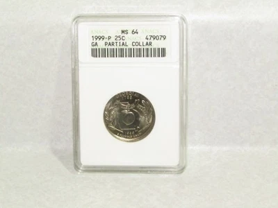 1999 P  Georigia State Quarter Error Off Center Partial Collar ANACS MS 64 - Image 1 of 4