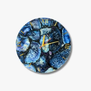 Blue Agate Wall Clock Luxury Gemstone Home Decor - Picture 1 of 6