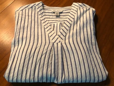 TOMMY BAHAMA Mujer XL LS Top Camisa Blusa BLANCO AZUL RAYAS BONITO LOOK LARGO Foto 1 de 4
