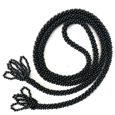 Womens Braided Black Beaded Tie Belt / Necklace w/Tassel Ends 53" Long - Image 1 of 4