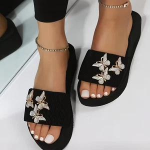 Women's Black Flip-Flops Butterfly Decorated Us shoes size 8 - Picture 1 of 3