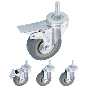 Schwerlastrollen 75 mm - Rollen für Möbel - 4er Set Gummi Lenkrollen mit Bremse - Photo 1/7