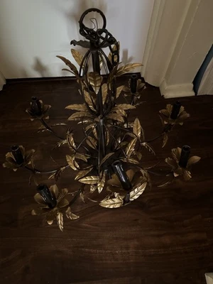 Elegant leaf design contemplorary 8 arm black and bronze chandelier. - Image 1 of 4