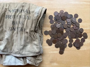 Joblot Of Half Pennies Decimal In National Provincial Bank Cloth Bag - Picture 1 of 2
