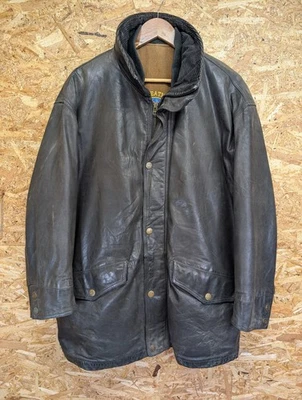 Gant Leather Coat Medium Oversized Vintage 90s Black Double Decker Wool Liner - Image 1 of 4